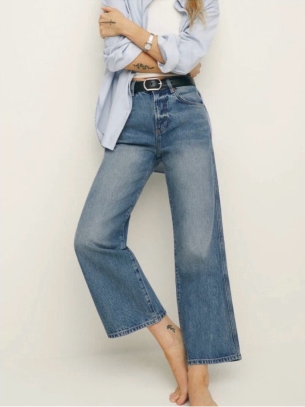 Reformation Classic High-Rise Wide-Leg Jeans - Light Blue, size 31